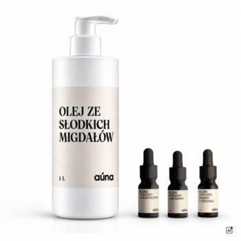 Auna Vegan Olej ze słodkich migdałów 100 % czysty surowiec 1 l | baza do masażu | GRATIS 3 olejki eteryczne