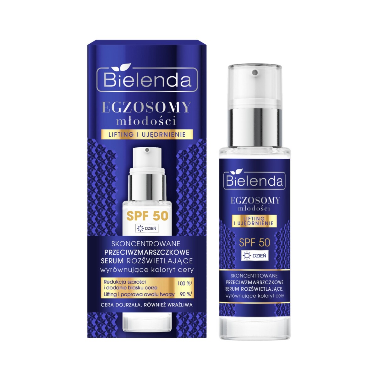 Bielenda Skoncentrowane przeciwzmarszczkowe serum rozświetlające, wyrównujące koloryt cery SPF 50, na dzień